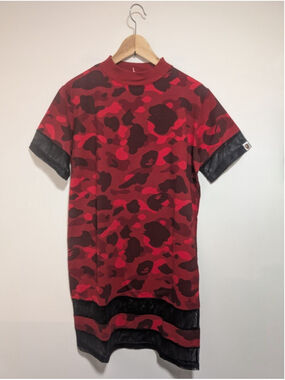 A Bathing Ape | Red Color Camo Mesh Trim T-Shirt Dress In Red